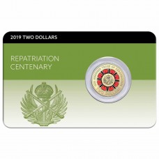 AUSTRALIA 2019 . TWO 2 DOLLARS . COLOURED COIN . CARDED REPATRIATION CENTENARY